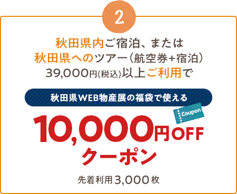 秋田県WEB物産展の福袋で使える10,000円OFFクーポン