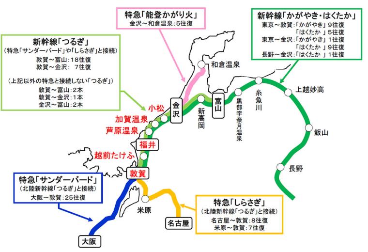 北陸新幹線 金沢～敦賀路線図