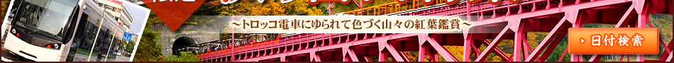 トロッコ電車にゆられて色づく山々の紅葉鑑賞