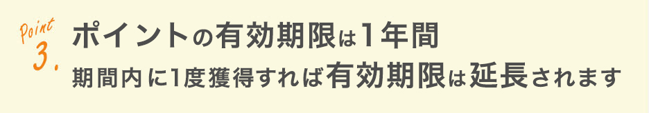 ポイントの有効期限は1年間期間内に1度獲得すれば有効期限は延期されます